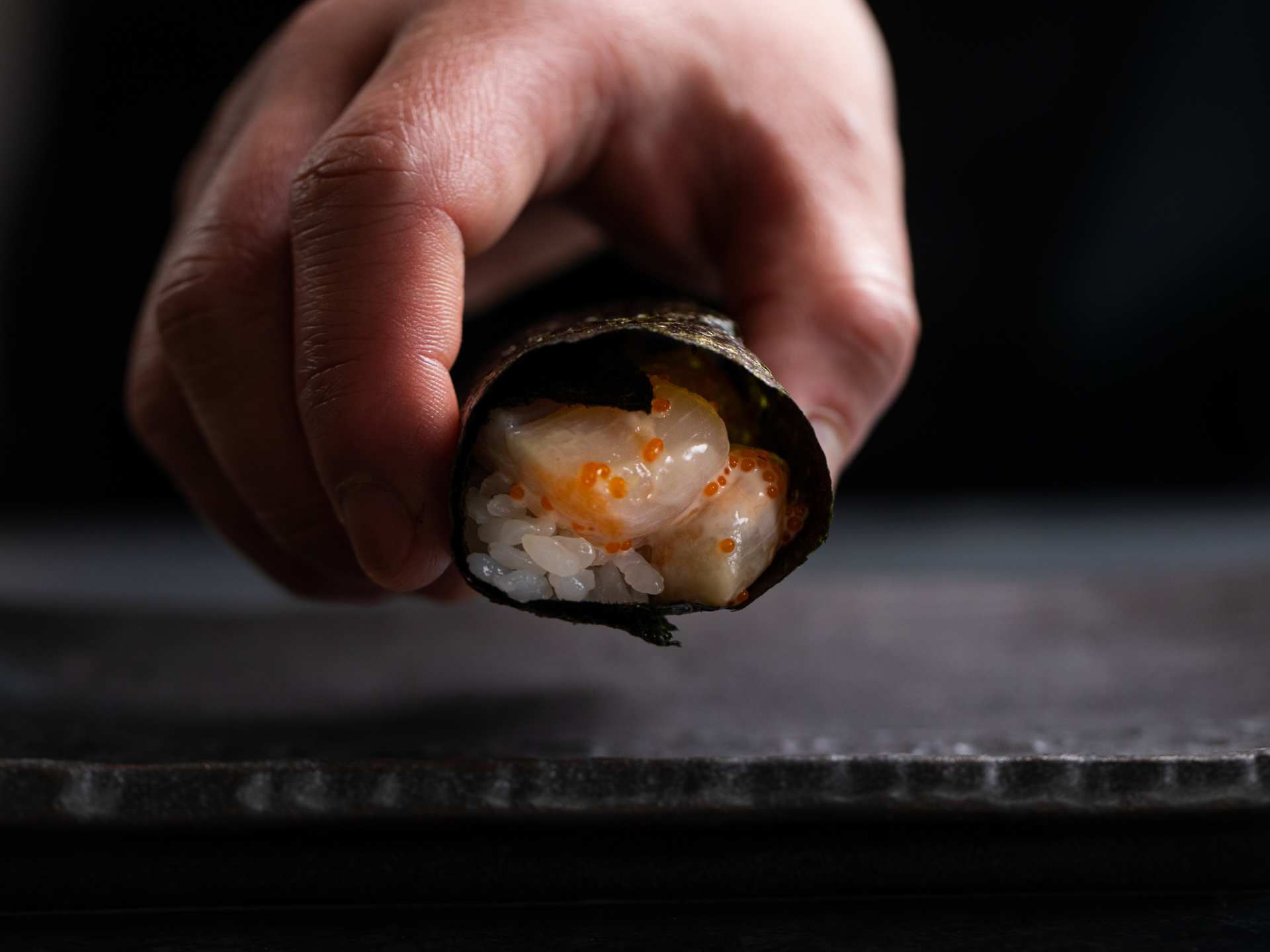Hello Nori the Hand Roll Bar, Toronto | A handroll is offered at Hello Nori