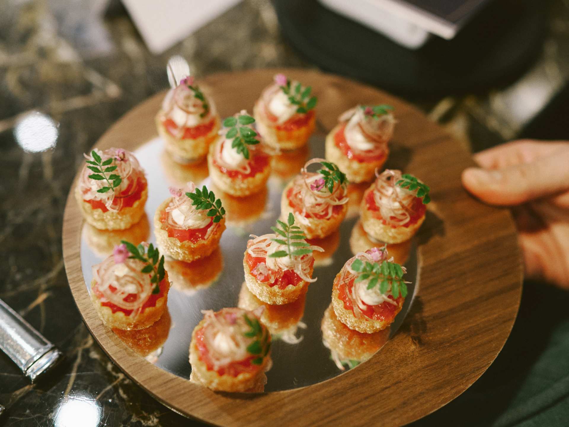 Visa Infinite Dining Series | A tray of canapes at the Alo Visa Infinite Dining Series