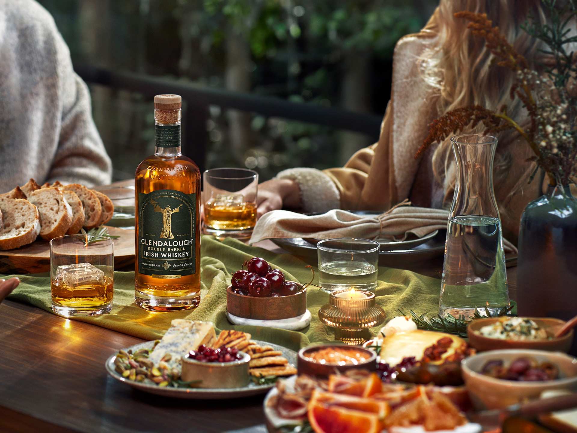 Glendalough Double Barrel Irish Whiskey with assorted plates Glendalough Double Barrel Irish Whiskey with assorted plates
