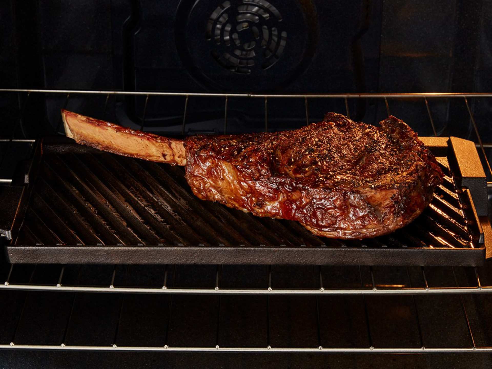 A steak in Maytag's True Convection Electric Range With Grill Mode, A steak in Maytag's True Convection Electric Range With Grill Mode,