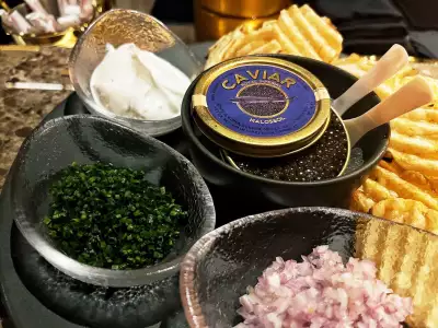 Parc Ave's Kaluga Gold Caviar served with potato chips