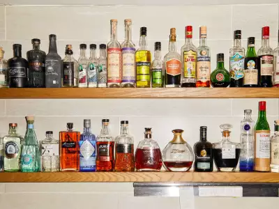Best wine bars in Toronto | The spirits shelf behind the bar at Sommelier Factory