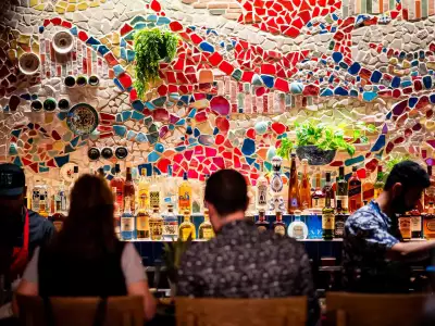 The colourful mosaic at Ceci Bar
