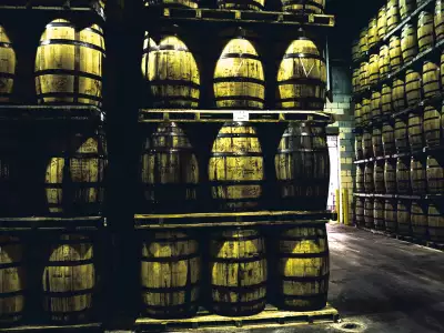 Barrels of whisky at Crown Royal's Distillery in Gimli, Manitoba