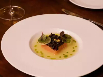 TIFF Toronto celebs | A salmon dish, part of the TIFF tasting menu at Caf&eacute; Boulud in Yorkville