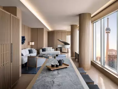 TIFF celebrity hotspots | One of the luxurious suites, with a piano and view of the CN Tower, at Nobu Hotel Toronto