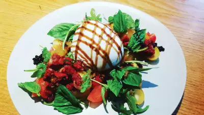 A burrata appetizer at La Fontana, one of the best Elora restaurants
