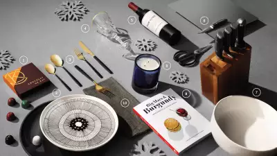 Food and drink holiday Christmas gifts | A flat lay of holiday-themed gifts