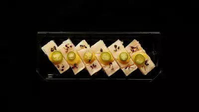 Sushi types and how to eat sushi | A platter of yellowtail oshi at Minami Toronto