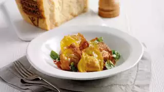 Prosciutto di Parma PDO and Grana Padano PDO cheese | A tortellini pasta dish with Grana Padano PDO cheese