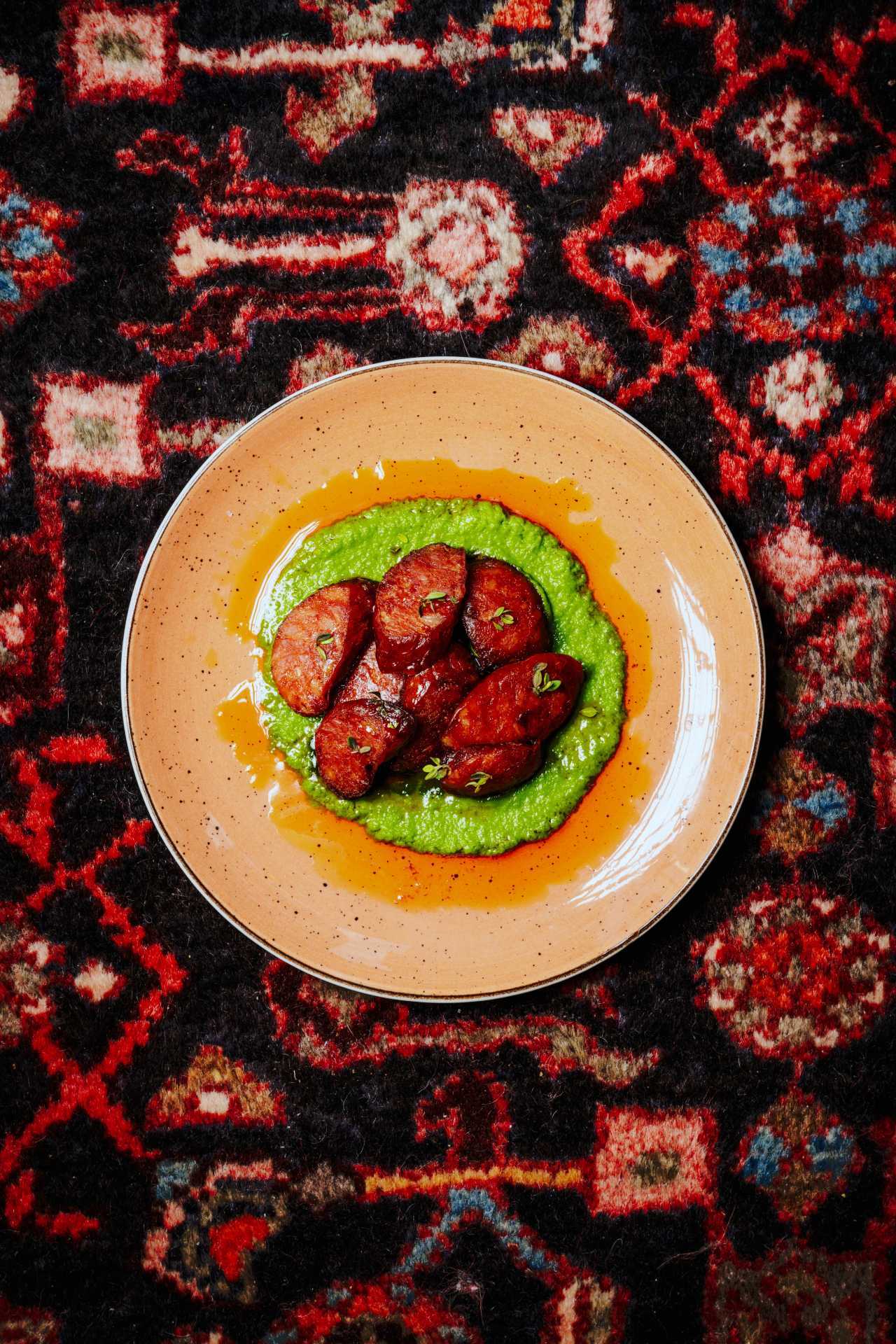 Warm Chorizo with a Green Sauce at Lisbon Hotel Warm Chorizo with a Green Sauce at Lisbon Hotel