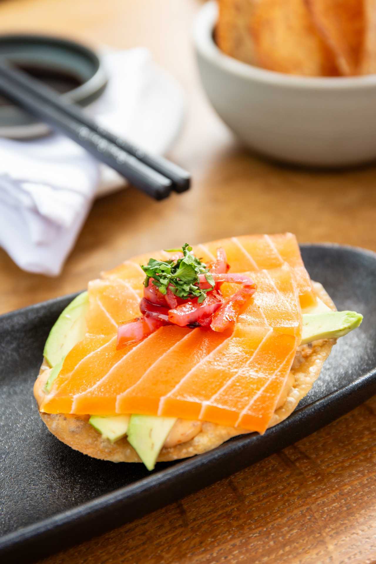 New restaurants Toronto | Thinly sliced vegan salmon at Sushi Momo