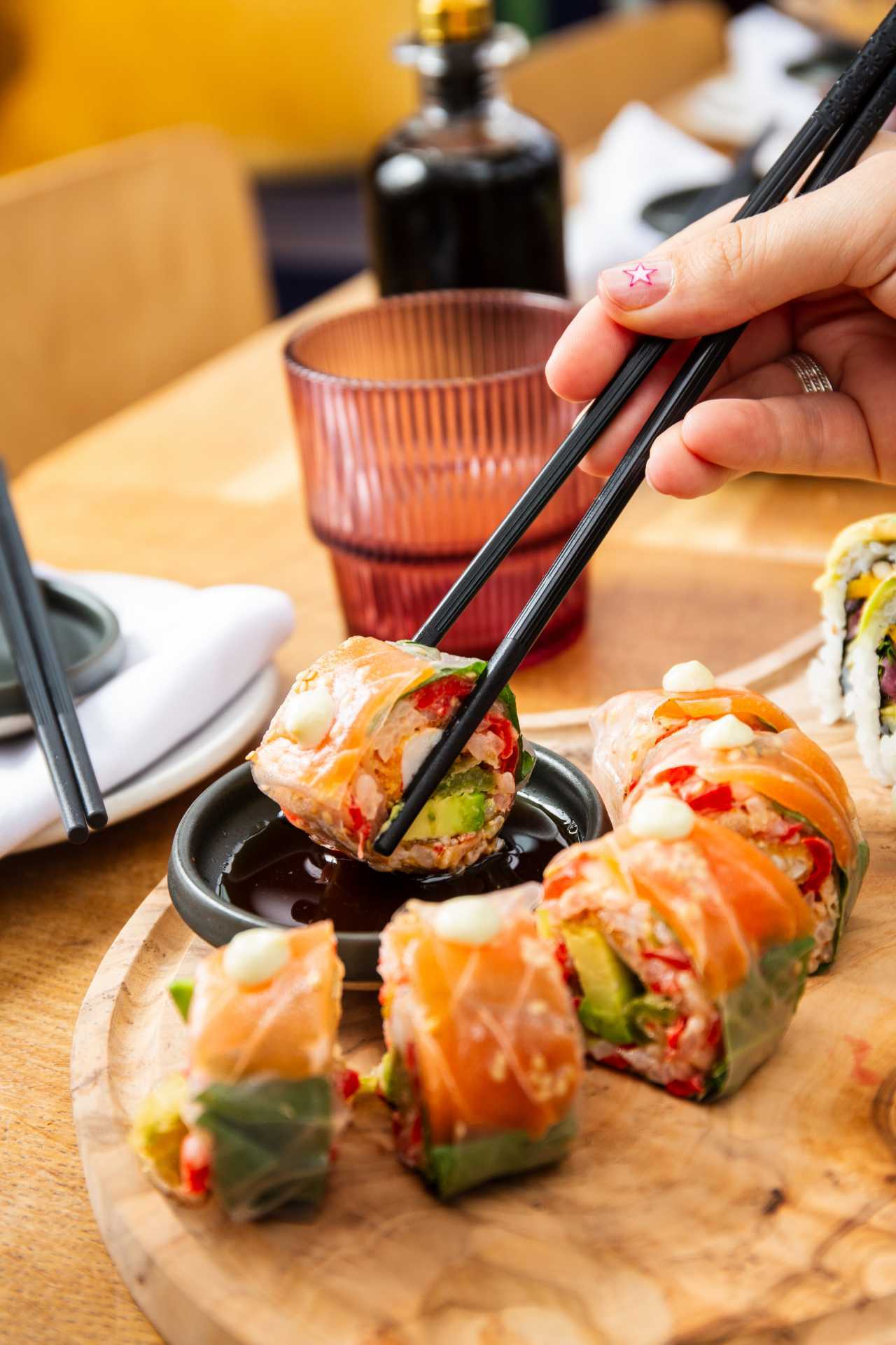 New restaurants Toronto | A colourful roll at Sushi Momo in Toronto