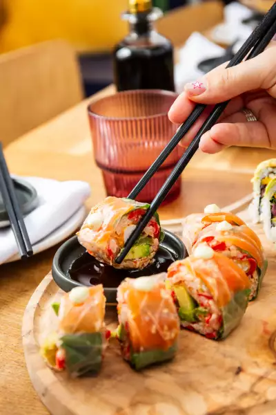 New restaurants Toronto | A colourful roll at Sushi Momo in Toronto