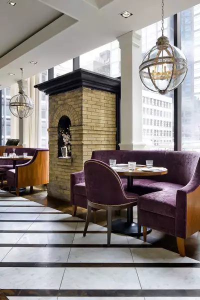 Romantic restaurants in Toronto | Purple seating at The Chase