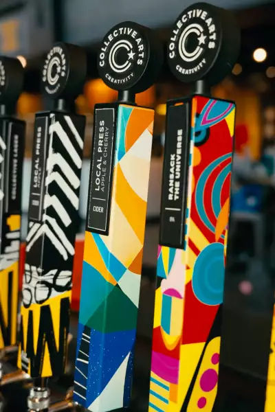 Best patios in Toronto | Collective Arts beer pumps at Waterworks Food Hall