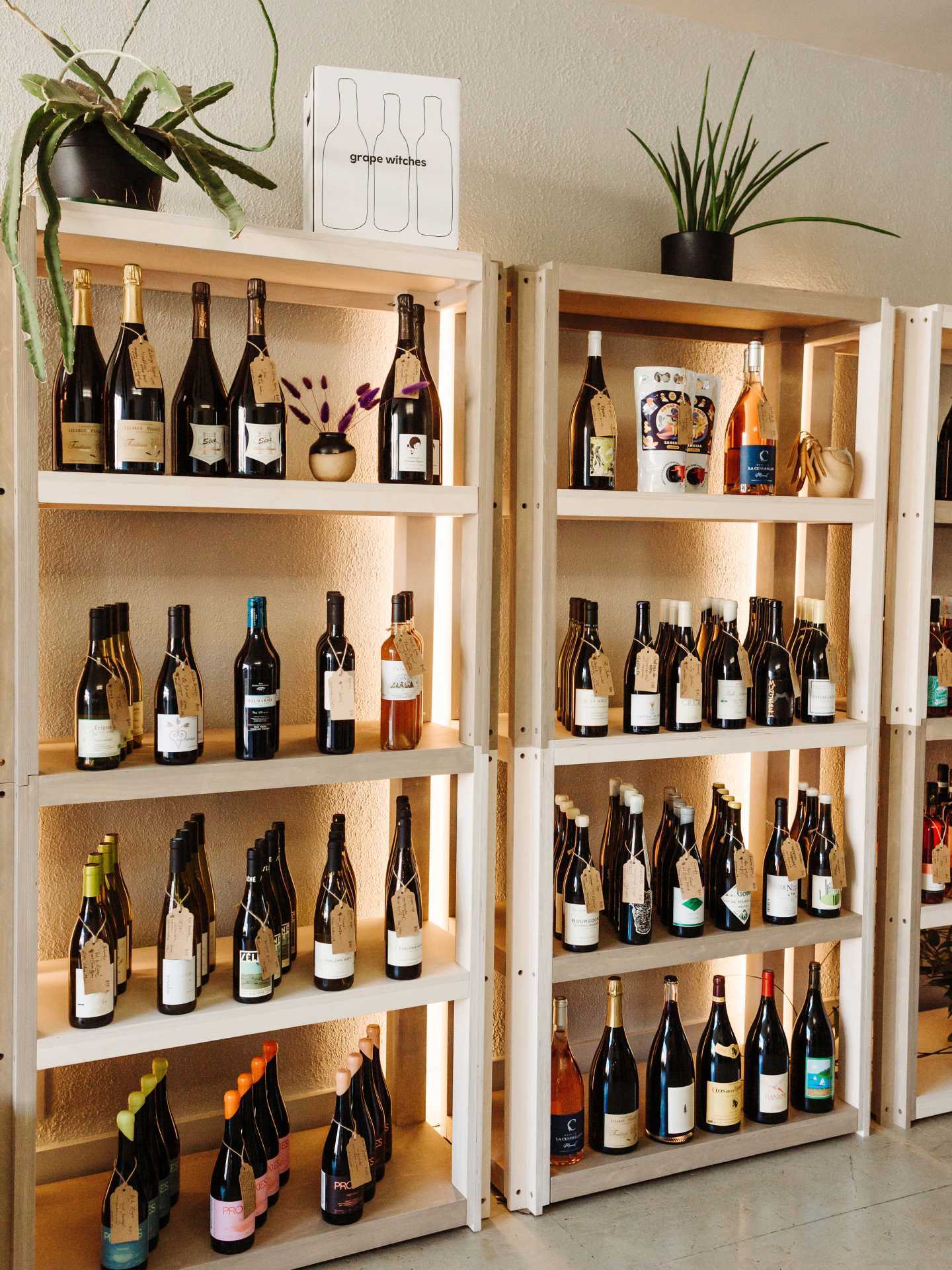 Best patios in Toronto | Shelves of wine at Grape Witches