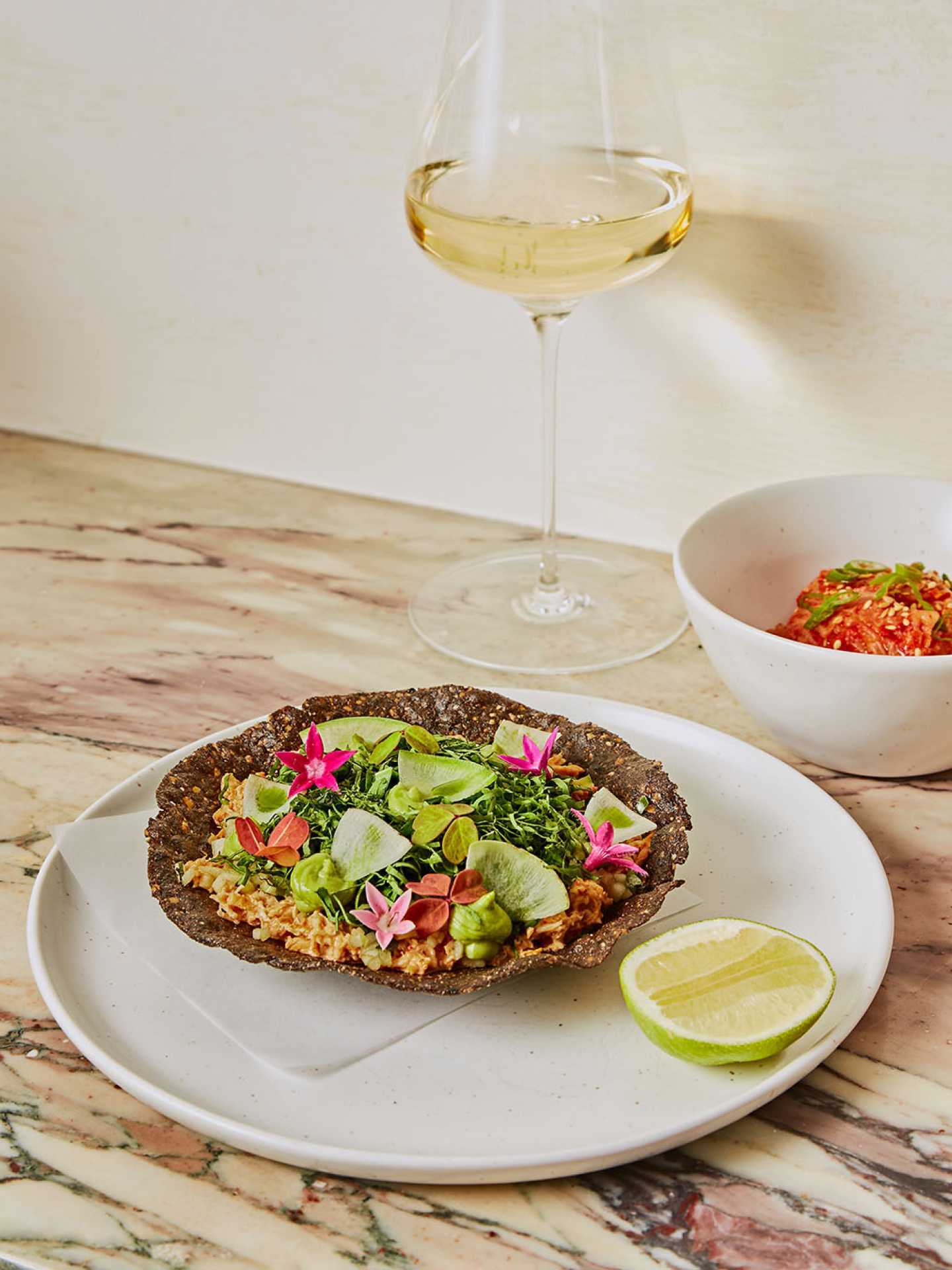 A snow crab tostada at Henry's restaurant Toronto