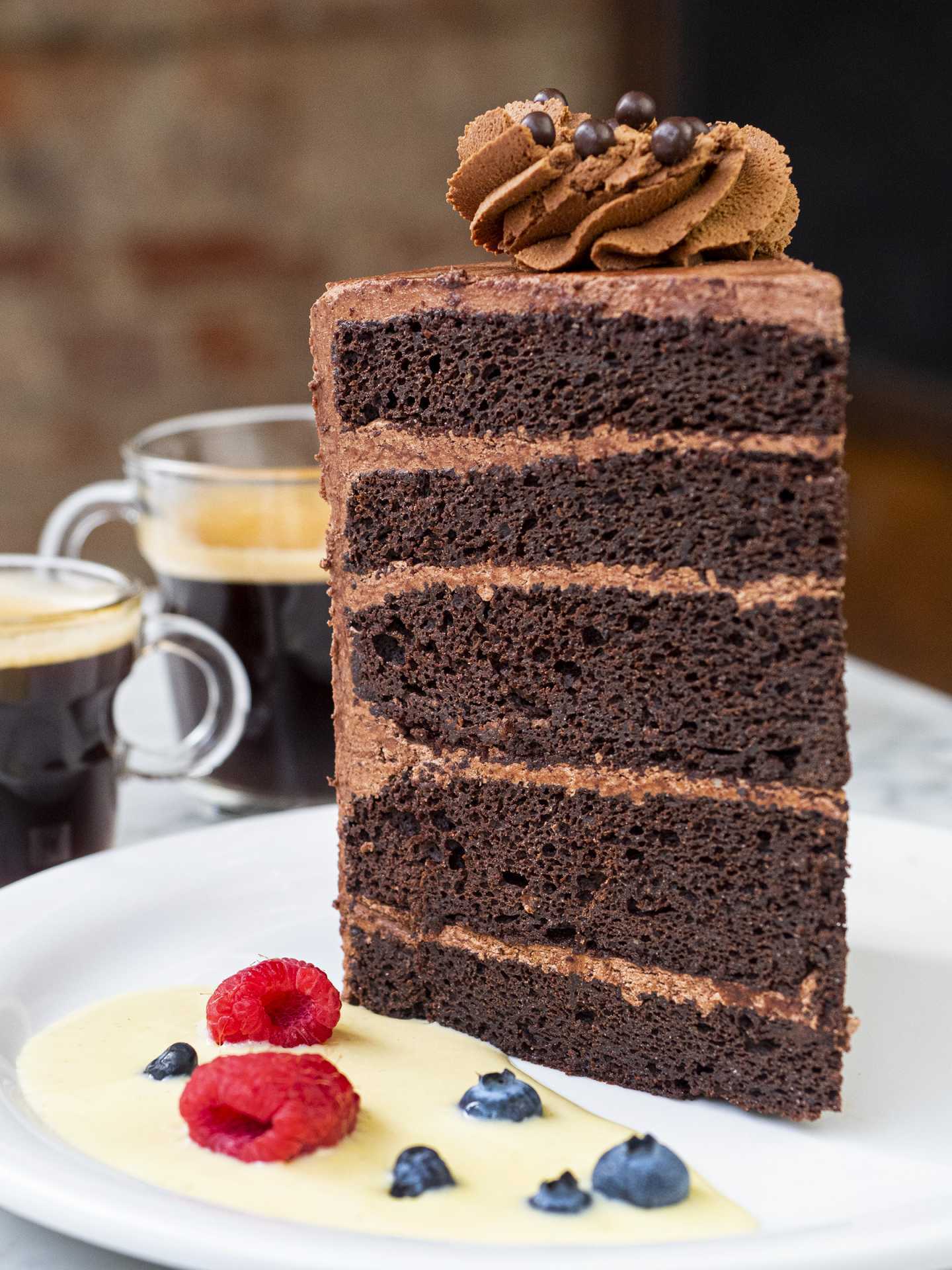 Best new Toronto restaurants | A multi-tiered chocolate cake at J's Steak Frites