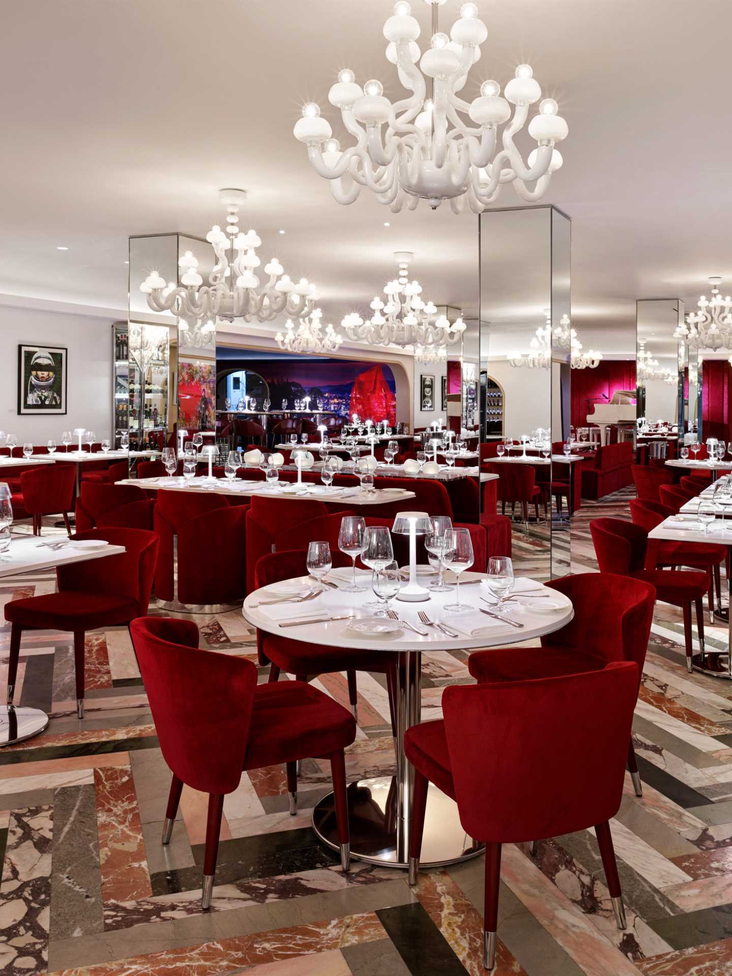 Italian restaurants Toronto | The red and white interior of Sofia Italian Restaurant Toronto