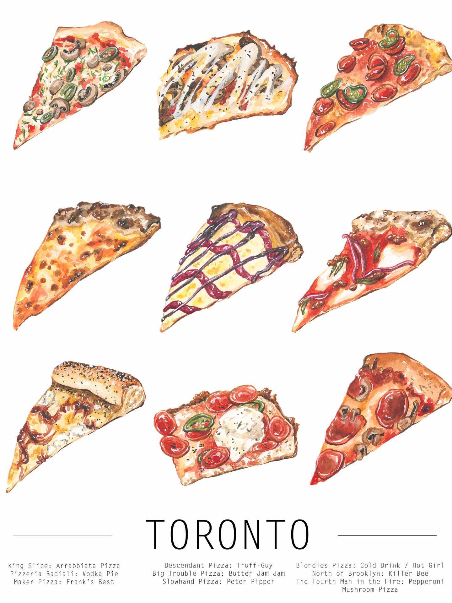 Toronto artists' food illustrations | Pizza slices by Tanya Mu