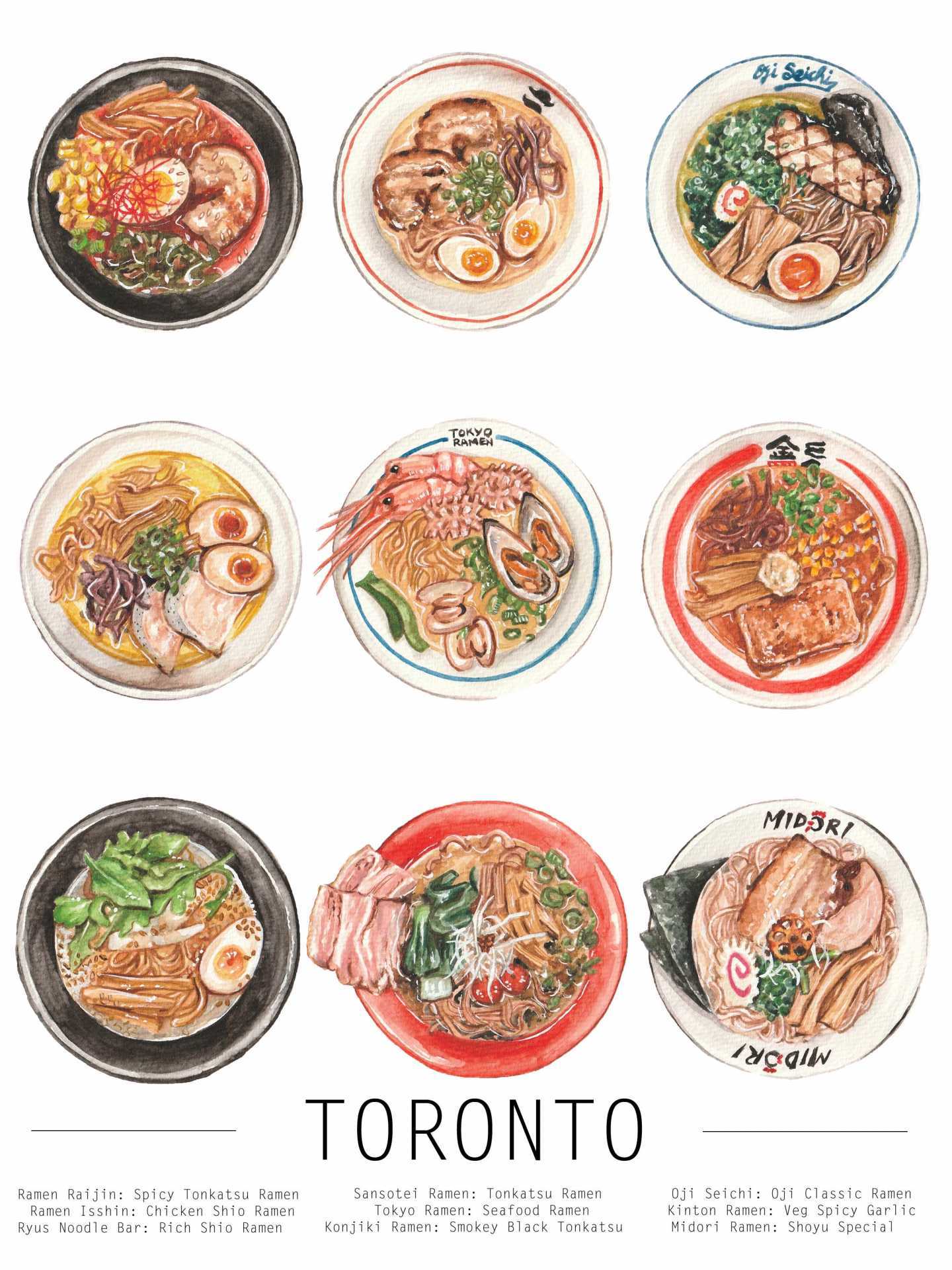 Toronto artists' food illustrations | Ramen by Tanya Mu