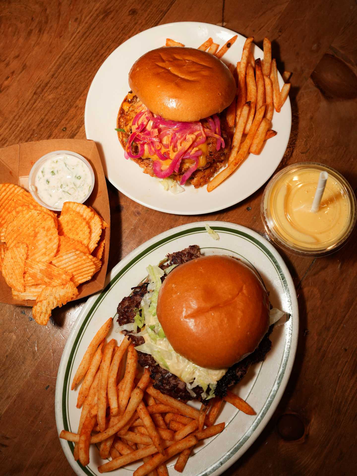 New restaurants Toronto | Go-West Burger, Spicy Chicken Sandwich, fries and chips at Bindi's Burgers in Toronto