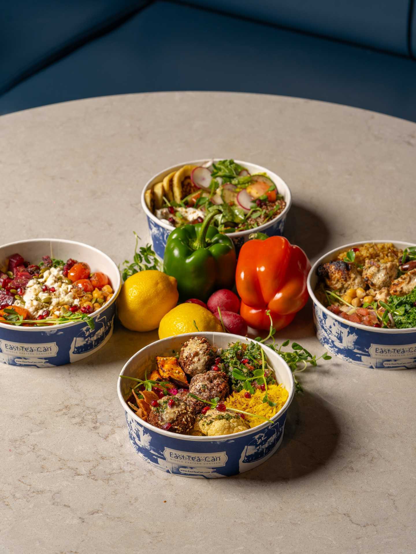 New restaurants in Toronto | An assortment of Middle Eastern bowls at East Tea Can Express in The Well