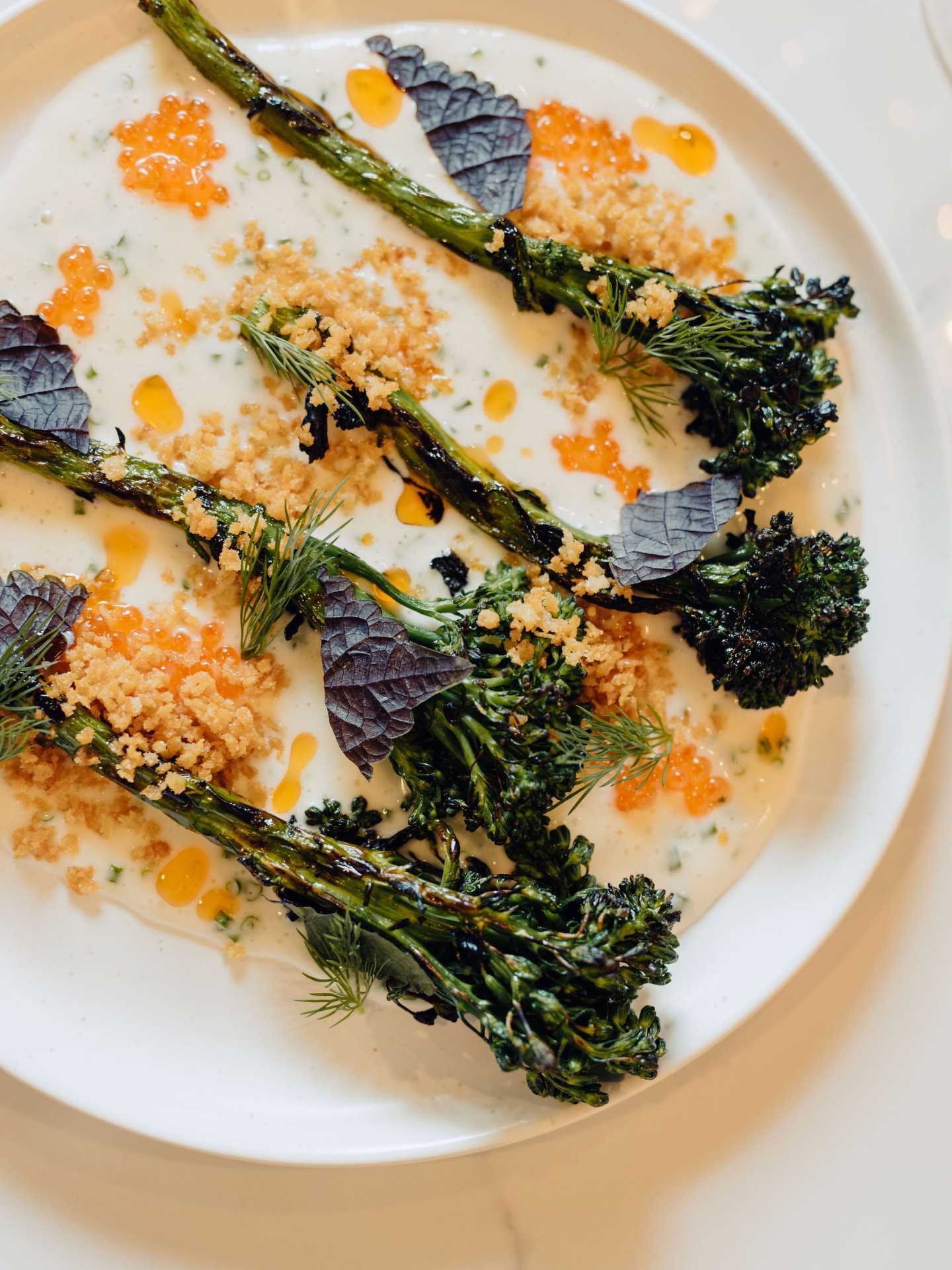 Broccoli with beurre blanc and trout roe at Henry's Restaurant