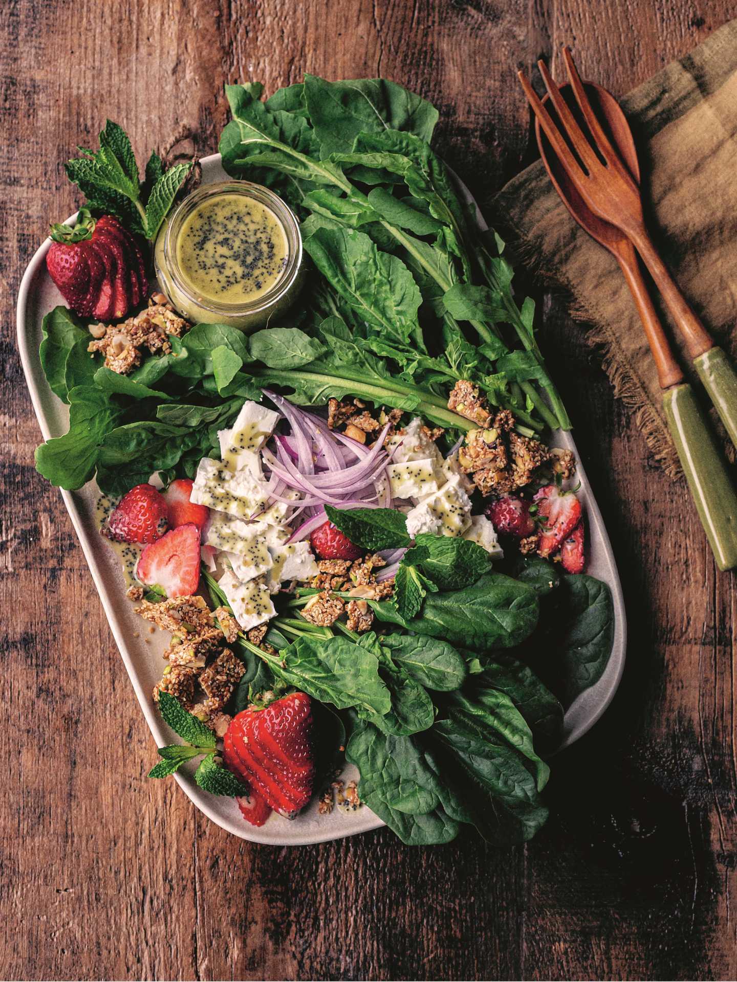 Mediterranean recipes | Strawberry, Spinach,  Arugula and Feta Salad