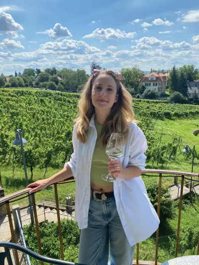 Writer Meredith Hardie sips at Hofl&ouml;&szlig;nitz Winery