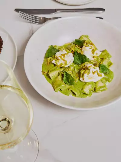 Rigatoni and wine at Henry's restaurant Toronto