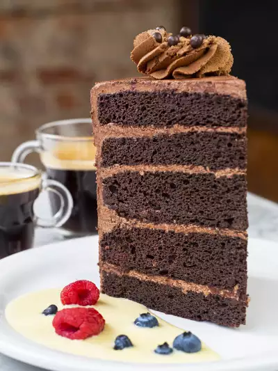 Best new Toronto restaurants | A multi-tiered chocolate cake at J's Steak Frites