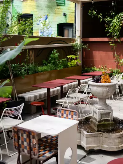 Toronto bottle shops and alcohol stores | Seating on the new Grape Witches patio on Dundas West