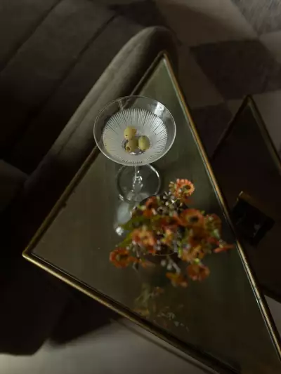 Elora Christmas Market | A side table with a martini inside Kat Florence Hotel Elora