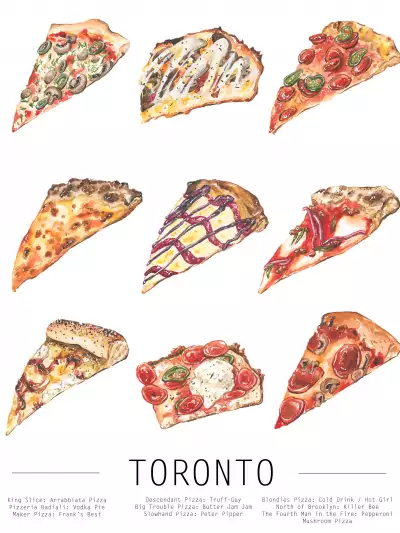 Toronto artists' food illustrations | Pizza slices by Tanya Mu