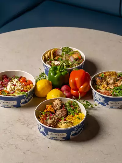 New restaurants in Toronto | An assortment of Middle Eastern bowls at East Tea Can Express in The Well