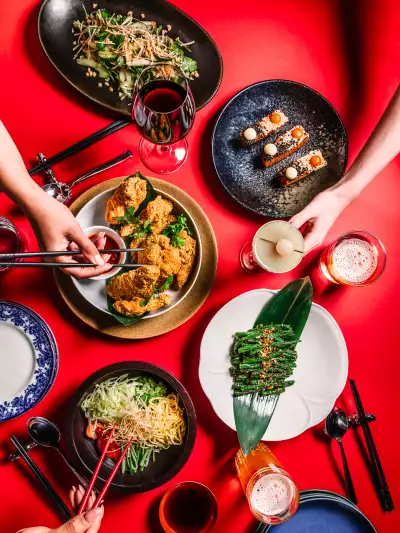 A spread of dishes at Honey Chinese
