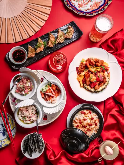 A spread of tartares at Honey Chinese