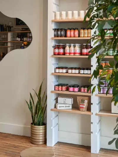 Shelves of goods at Gateau Ghost