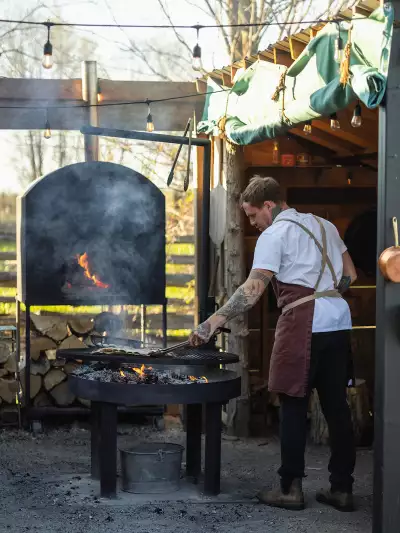 Cooking over the fire at Down Home