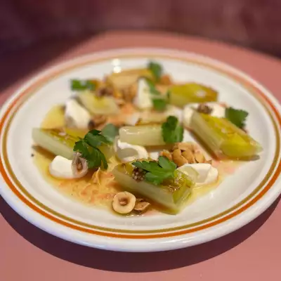 A plate of vegetables and sauce at The Rosebud
