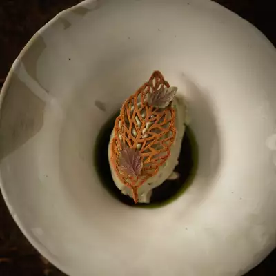 Indigenous food experiences in Canada | White pine oil apple sorbet at Naagan in Owen Sound, Ontario