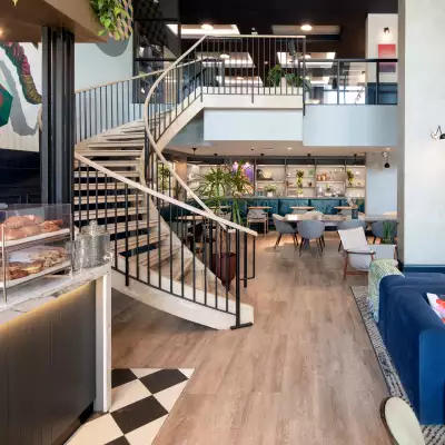 The best cafes in Toronto | The staircase leading up to the mezzanine at 10 Dean