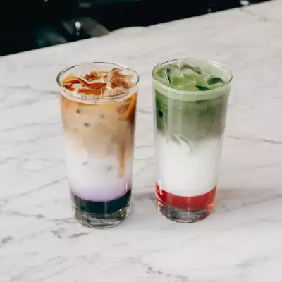 The best cafes in Toronto | An ube latte and strawberry matcha latte at 10 Dean