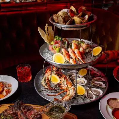 A seafood tower at Maxime's