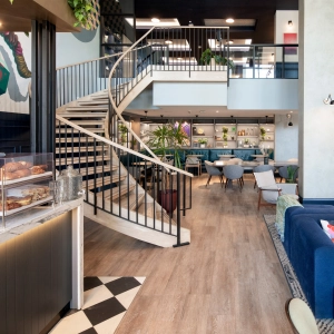 The best cafes in Toronto | The staircase leading up to the mezzanine at 10 Dean