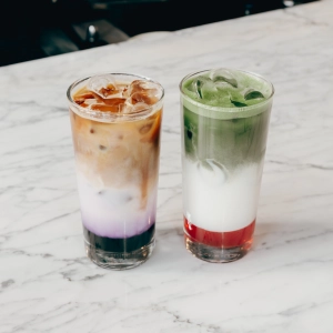 The best cafes in Toronto | An ube latte and strawberry matcha latte at 10 Dean