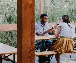 Canada Beergarden table sets | Couple sits at Beergarden table set enjoying drinks