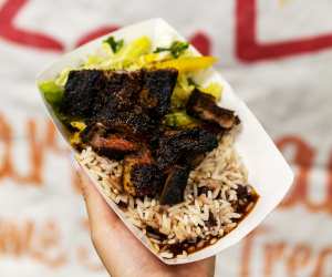 Jerk meat and rice and peas at Taste the Caribbean Food Festival